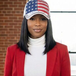Bling American Flag Baseball Cap White Patriotic Trucker-Style Hat | Rhinestone